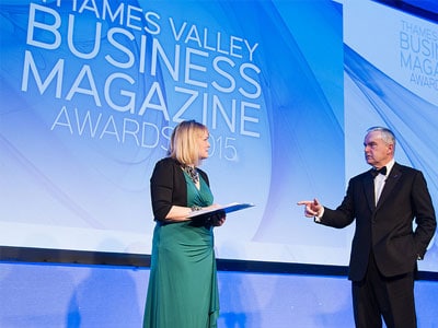 November 2015: Nadine Dereza hosts Thames Valley Business Magazine Awards with Huw Edwards